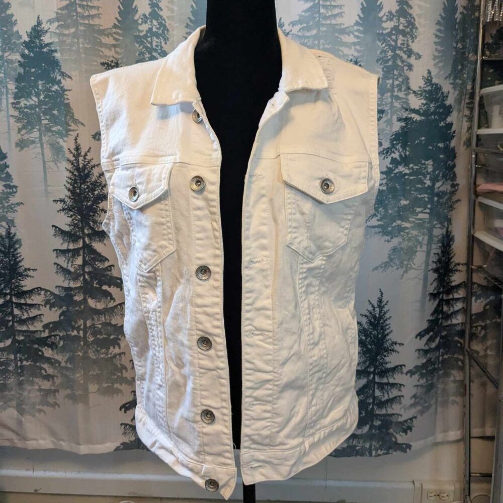 🇺🇸🤍 Guess Americana White Denim Sleeveless Jacket – Size M 🤍🇺🇸
